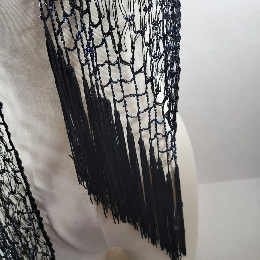Chico's Beaded Crochet Elegant Special Occasion Rayon Fringed Wrap Shawl